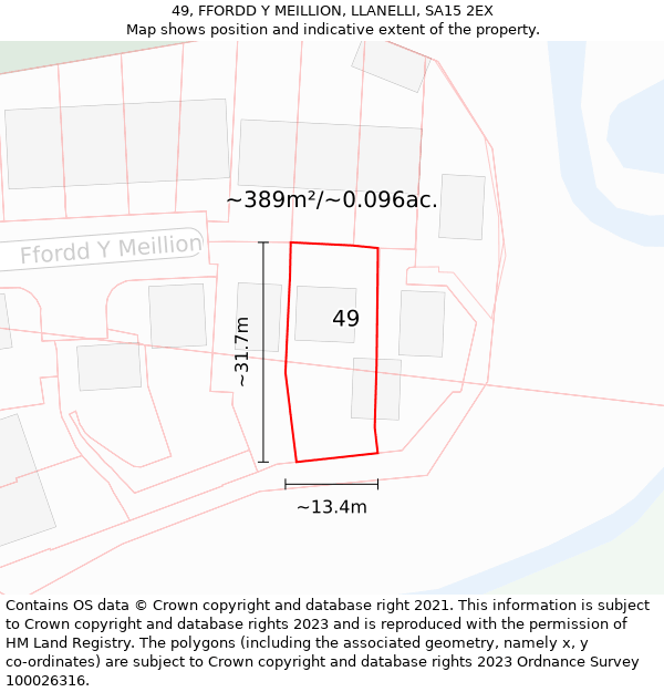 49, FFORDD Y MEILLION, LLANELLI, SA15 2EX: Plot and title map