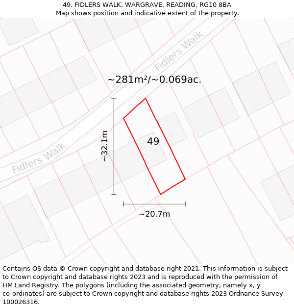 49, FIDLERS WALK, WARGRAVE, READING, RG10 8BA: Plot and title map