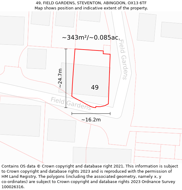 49, FIELD GARDENS, STEVENTON, ABINGDON, OX13 6TF: Plot and title map