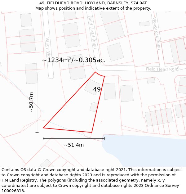 49, FIELDHEAD ROAD, HOYLAND, BARNSLEY, S74 9AT: Plot and title map