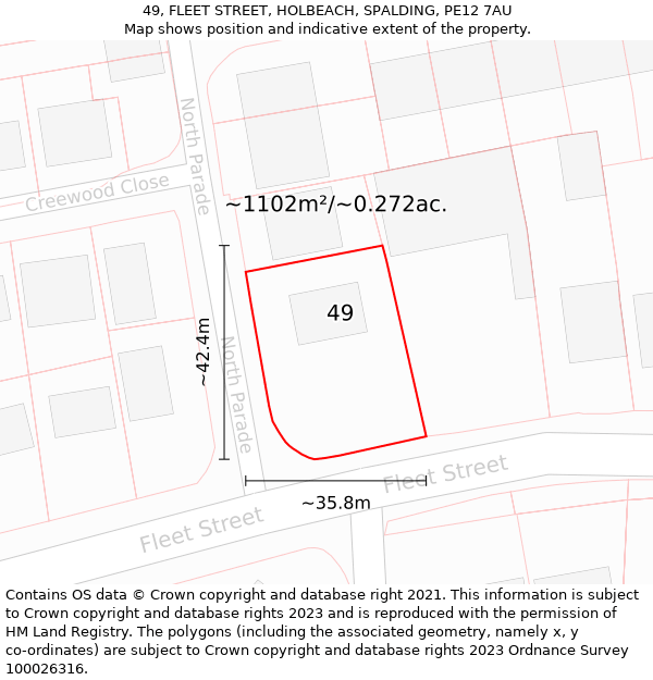 49, FLEET STREET, HOLBEACH, SPALDING, PE12 7AU: Plot and title map