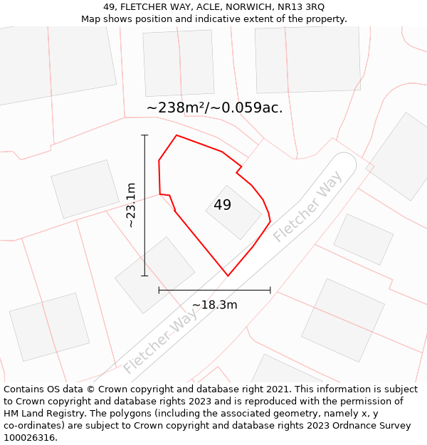 49, FLETCHER WAY, ACLE, NORWICH, NR13 3RQ: Plot and title map