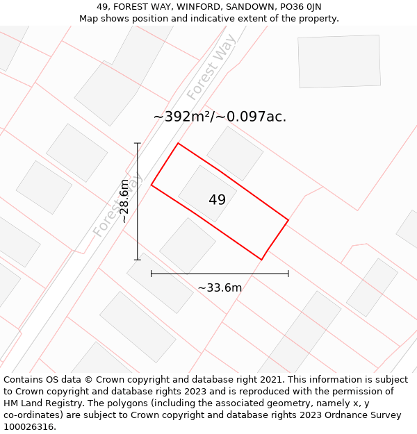 49, FOREST WAY, WINFORD, SANDOWN, PO36 0JN: Plot and title map