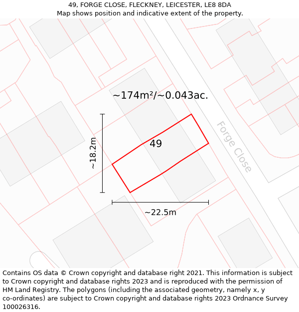 49, FORGE CLOSE, FLECKNEY, LEICESTER, LE8 8DA: Plot and title map