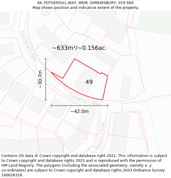 49, FOTHERGILL WAY, WEM, SHREWSBURY, SY4 5NX: Plot and title map