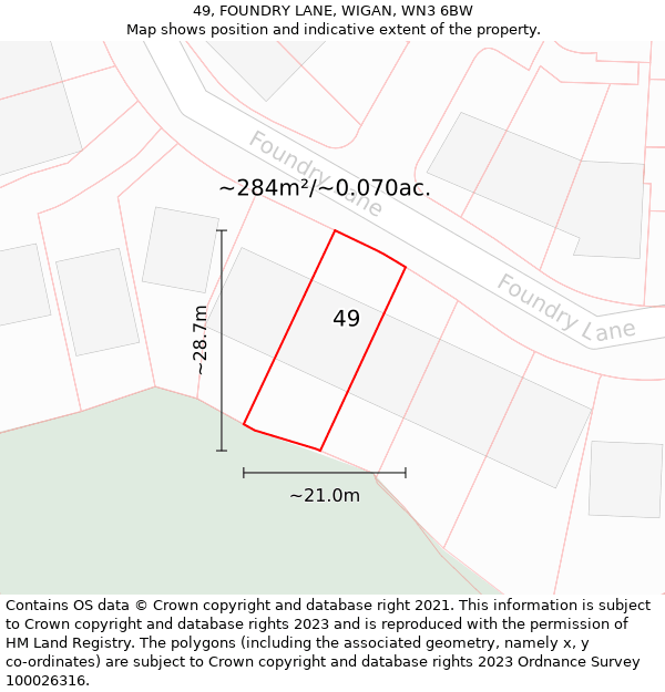 49, FOUNDRY LANE, WIGAN, WN3 6BW: Plot and title map