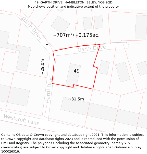 49, GARTH DRIVE, HAMBLETON, SELBY, YO8 9QD: Plot and title map