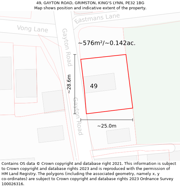 49, GAYTON ROAD, GRIMSTON, KING'S LYNN, PE32 1BG: Plot and title map