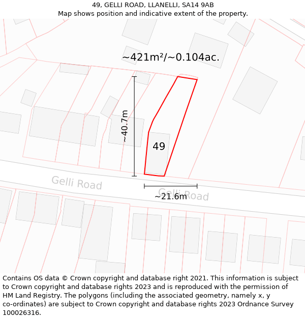 49, GELLI ROAD, LLANELLI, SA14 9AB: Plot and title map