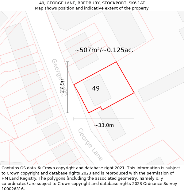 49, GEORGE LANE, BREDBURY, STOCKPORT, SK6 1AT: Plot and title map