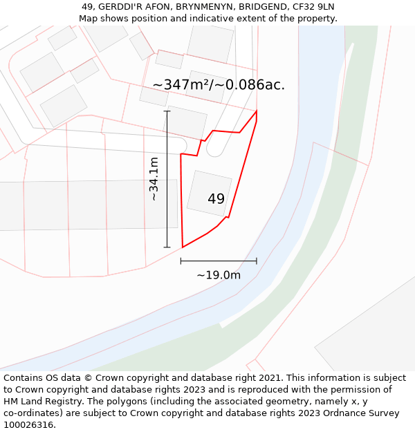 49, GERDDI'R AFON, BRYNMENYN, BRIDGEND, CF32 9LN: Plot and title map