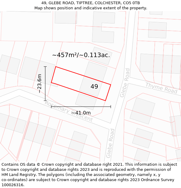 49, GLEBE ROAD, TIPTREE, COLCHESTER, CO5 0TB: Plot and title map