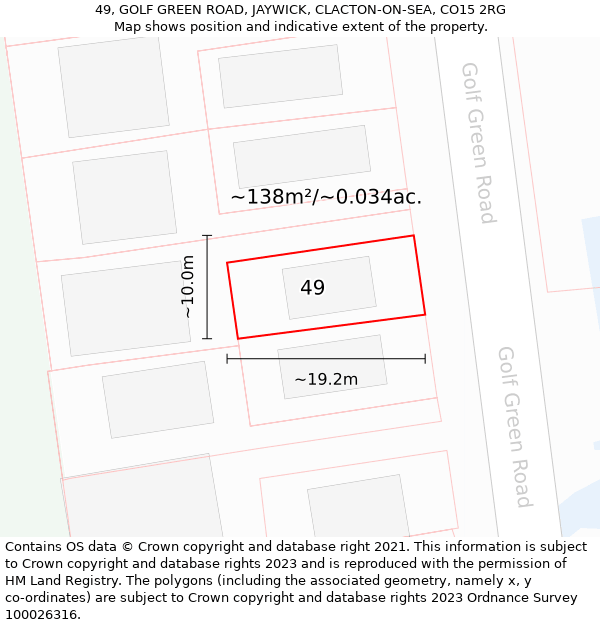 49, GOLF GREEN ROAD, JAYWICK, CLACTON-ON-SEA, CO15 2RG: Plot and title map