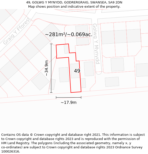 49, GOLWG Y MYNYDD, GODRERGRAIG, SWANSEA, SA9 2DN: Plot and title map