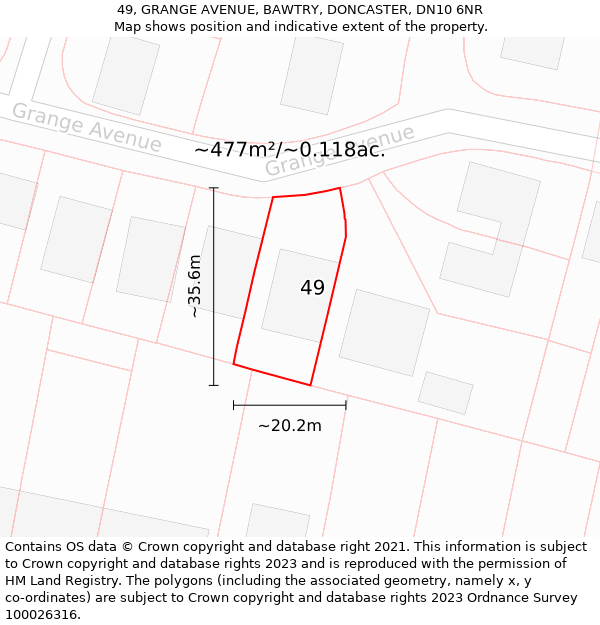 49, GRANGE AVENUE, BAWTRY, DONCASTER, DN10 6NR: Plot and title map