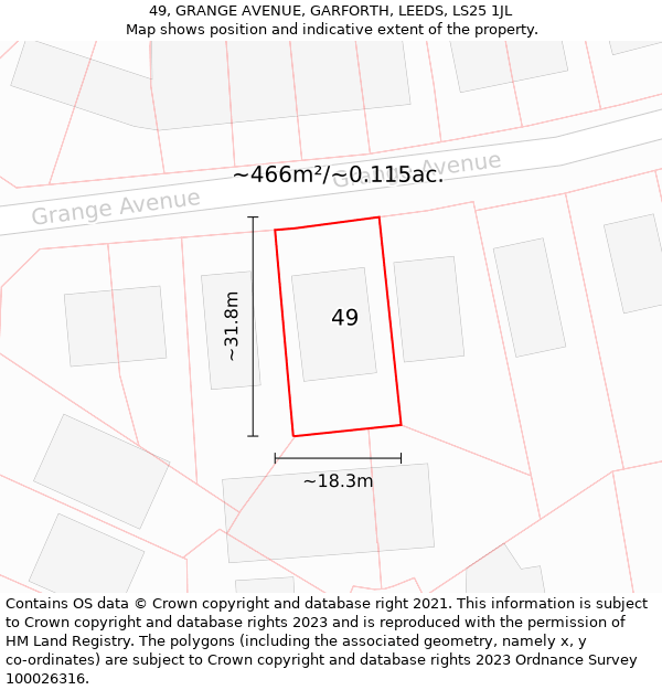 49, GRANGE AVENUE, GARFORTH, LEEDS, LS25 1JL: Plot and title map