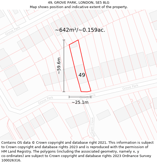 49, GROVE PARK, LONDON, SE5 8LG: Plot and title map