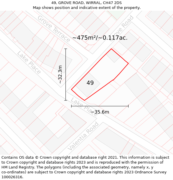 49, GROVE ROAD, WIRRAL, CH47 2DS: Plot and title map