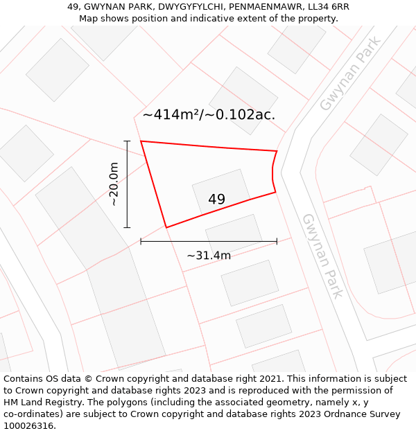 49, GWYNAN PARK, DWYGYFYLCHI, PENMAENMAWR, LL34 6RR: Plot and title map