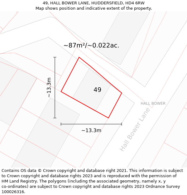 49, HALL BOWER LANE, HUDDERSFIELD, HD4 6RW: Plot and title map