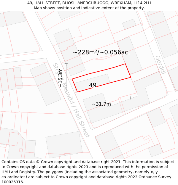 49, HALL STREET, RHOSLLANERCHRUGOG, WREXHAM, LL14 2LH: Plot and title map