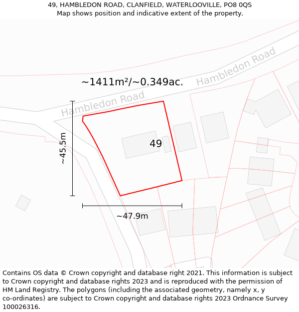 49, HAMBLEDON ROAD, CLANFIELD, WATERLOOVILLE, PO8 0QS: Plot and title map