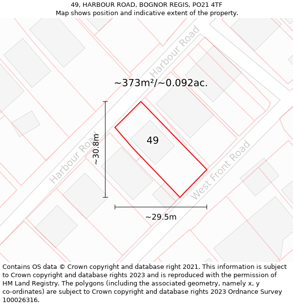 49, HARBOUR ROAD, BOGNOR REGIS, PO21 4TF: Plot and title map