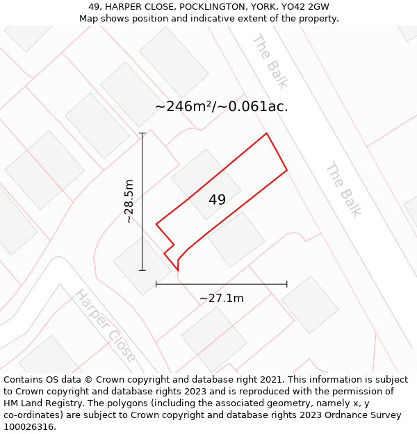 49, HARPER CLOSE, POCKLINGTON, YORK, YO42 2GW: Plot and title map