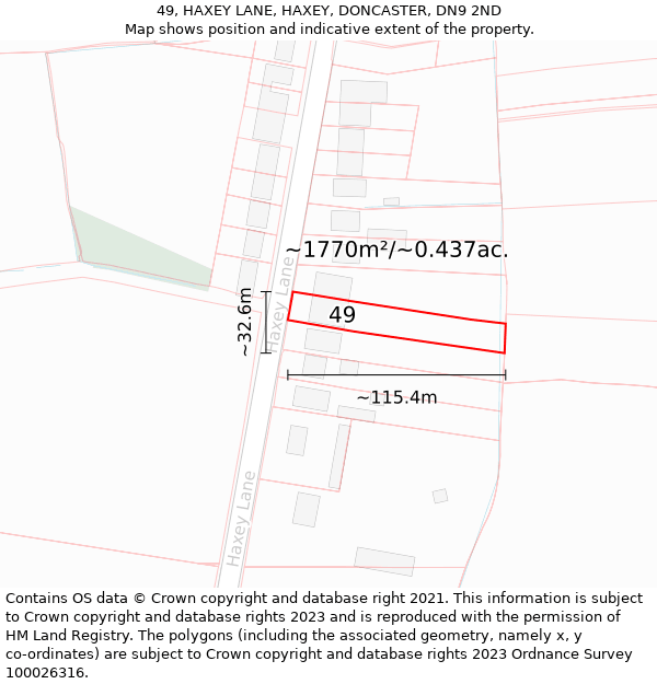 49, HAXEY LANE, HAXEY, DONCASTER, DN9 2ND: Plot and title map