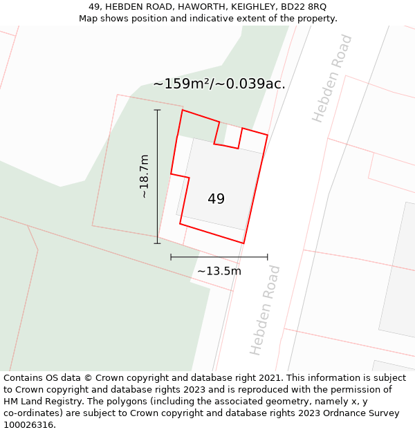 49, HEBDEN ROAD, HAWORTH, KEIGHLEY, BD22 8RQ: Plot and title map