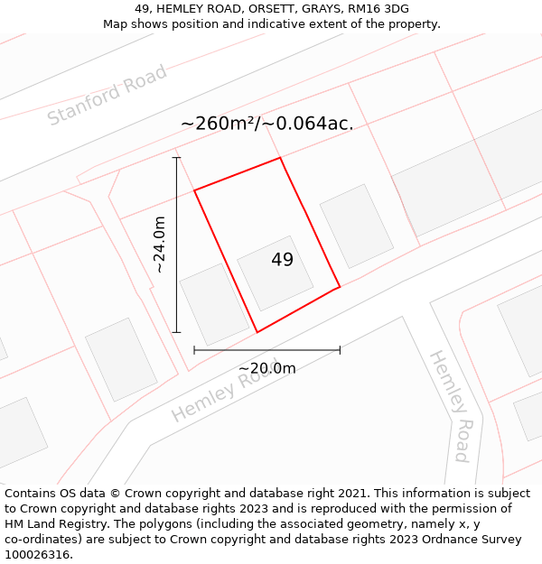 49, HEMLEY ROAD, ORSETT, GRAYS, RM16 3DG: Plot and title map