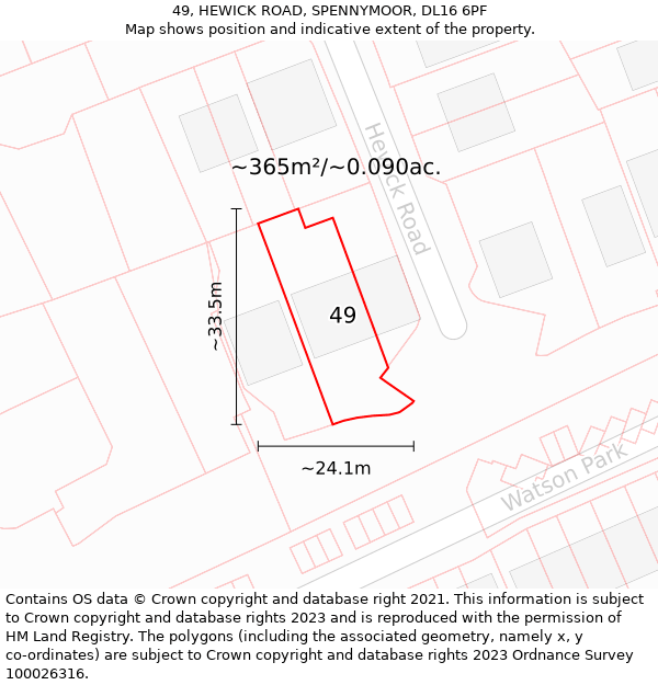 49, HEWICK ROAD, SPENNYMOOR, DL16 6PF: Plot and title map