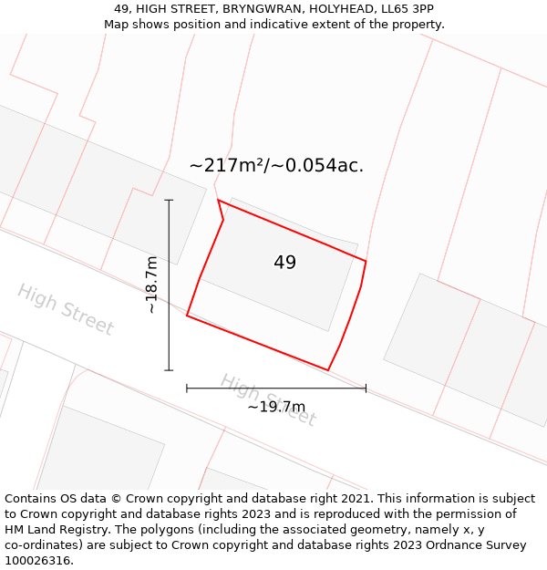 49, HIGH STREET, BRYNGWRAN, HOLYHEAD, LL65 3PP: Plot and title map