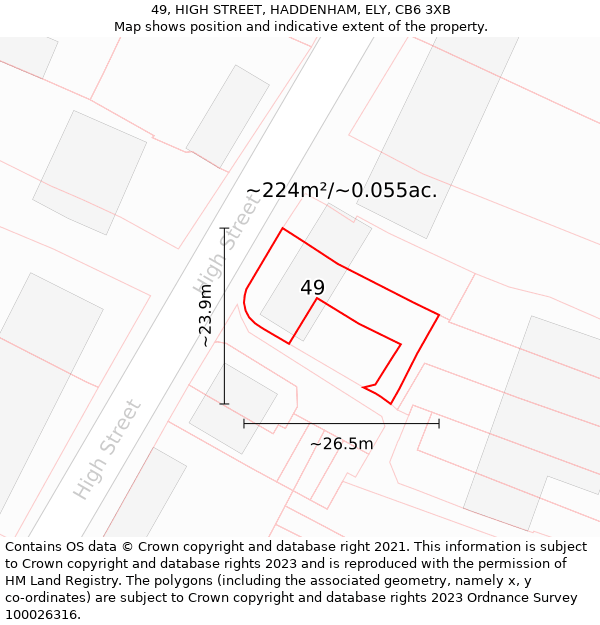 49, HIGH STREET, HADDENHAM, ELY, CB6 3XB: Plot and title map