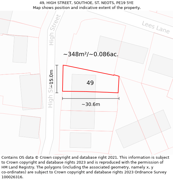 49, HIGH STREET, SOUTHOE, ST. NEOTS, PE19 5YE: Plot and title map