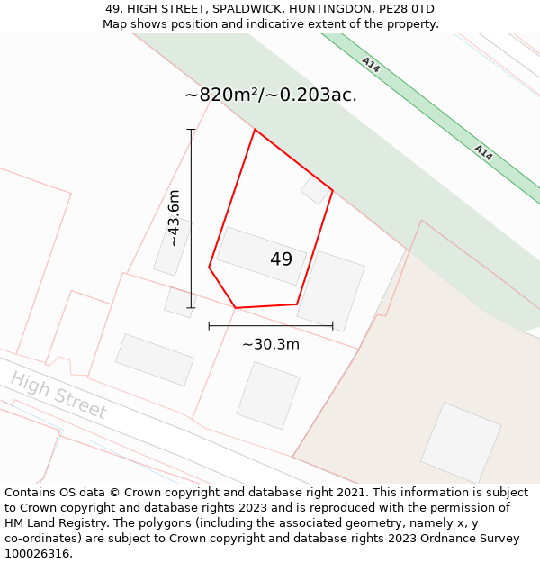 49, HIGH STREET, SPALDWICK, HUNTINGDON, PE28 0TD: Plot and title map