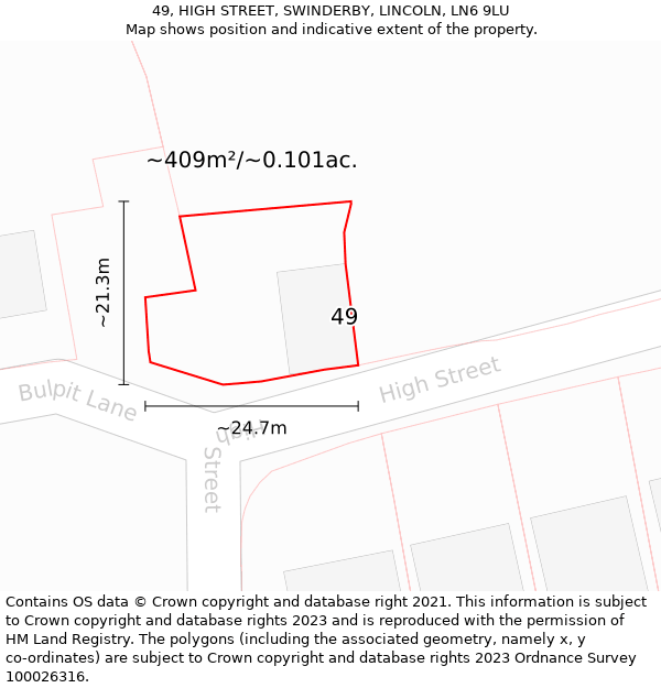49, HIGH STREET, SWINDERBY, LINCOLN, LN6 9LU: Plot and title map