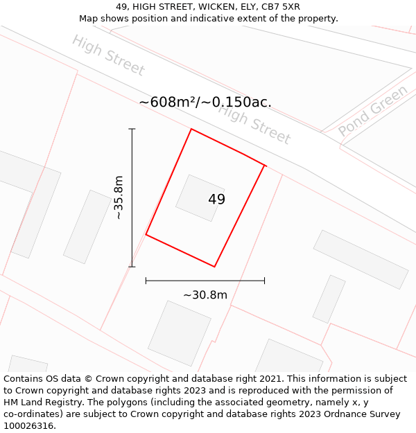 49, HIGH STREET, WICKEN, ELY, CB7 5XR: Plot and title map