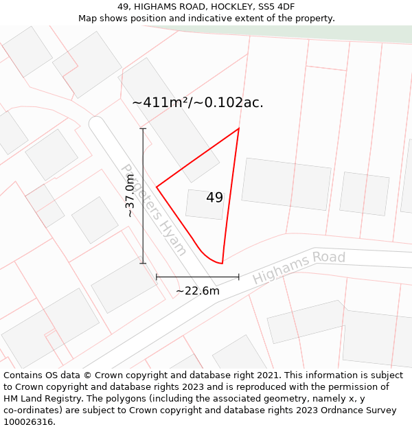 49, HIGHAMS ROAD, HOCKLEY, SS5 4DF: Plot and title map