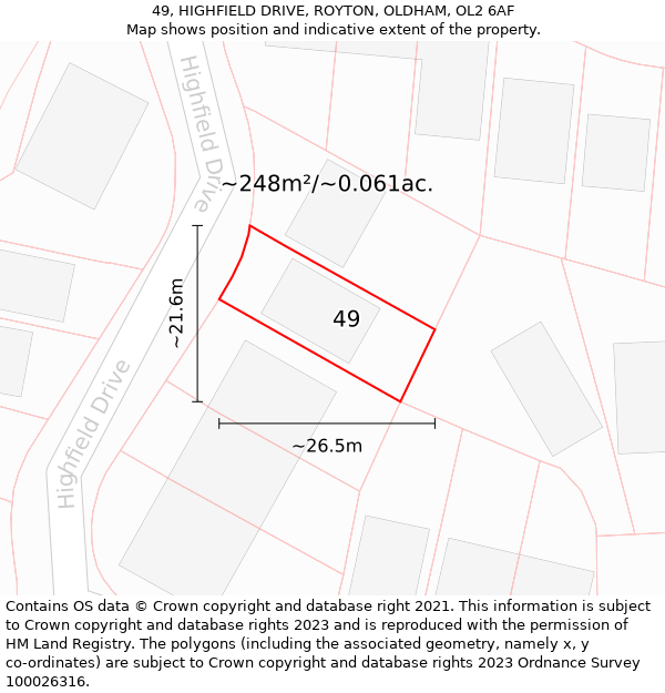 49, HIGHFIELD DRIVE, ROYTON, OLDHAM, OL2 6AF: Plot and title map