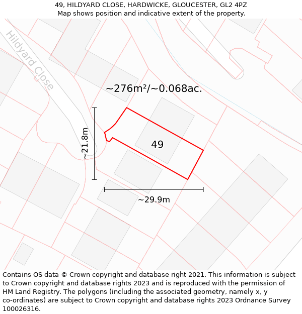 49, HILDYARD CLOSE, HARDWICKE, GLOUCESTER, GL2 4PZ: Plot and title map