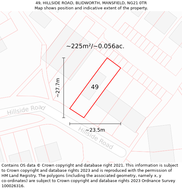 49, HILLSIDE ROAD, BLIDWORTH, MANSFIELD, NG21 0TR: Plot and title map