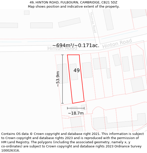 49, HINTON ROAD, FULBOURN, CAMBRIDGE, CB21 5DZ: Plot and title map