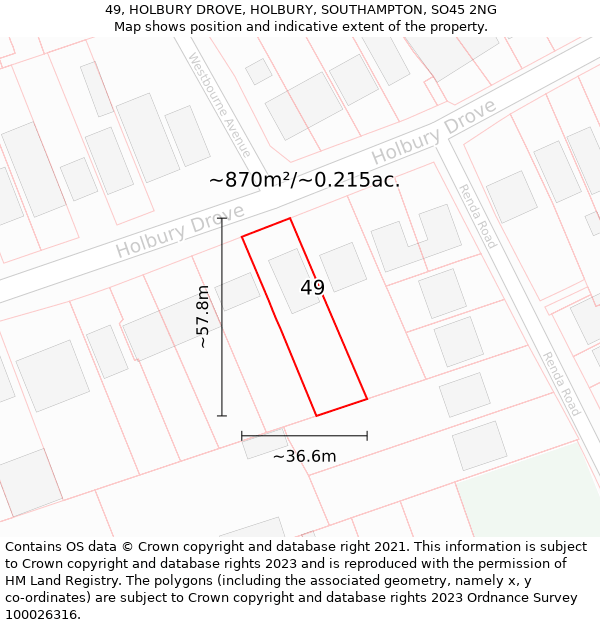 49, HOLBURY DROVE, HOLBURY, SOUTHAMPTON, SO45 2NG: Plot and title map