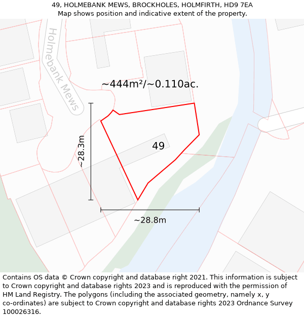 49, HOLMEBANK MEWS, BROCKHOLES, HOLMFIRTH, HD9 7EA: Plot and title map