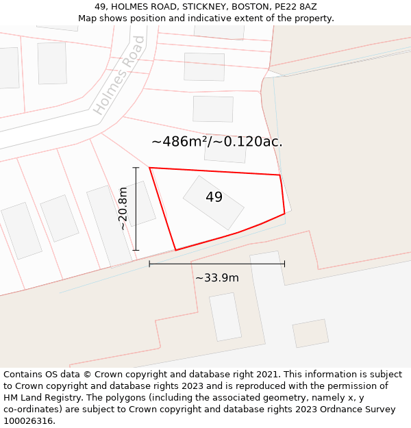 49, HOLMES ROAD, STICKNEY, BOSTON, PE22 8AZ: Plot and title map