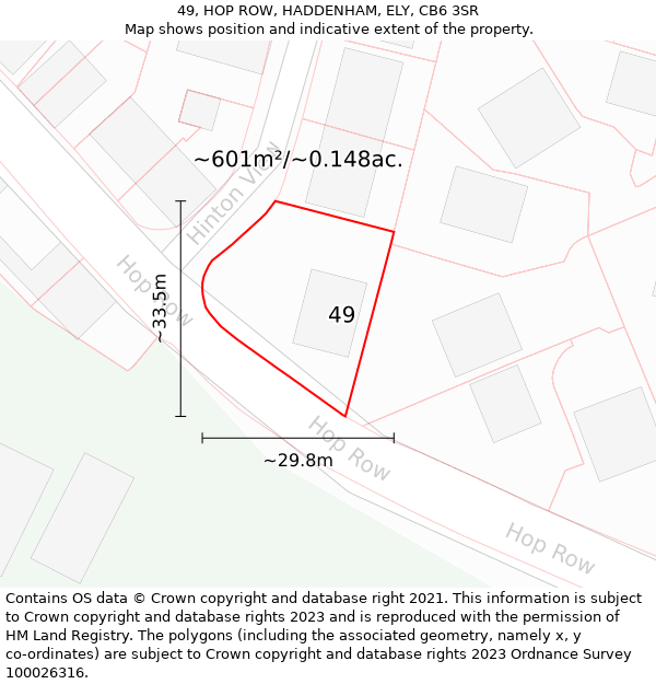 49, HOP ROW, HADDENHAM, ELY, CB6 3SR: Plot and title map