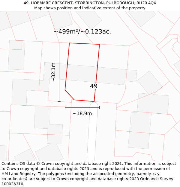49, HORMARE CRESCENT, STORRINGTON, PULBOROUGH, RH20 4QX: Plot and title map