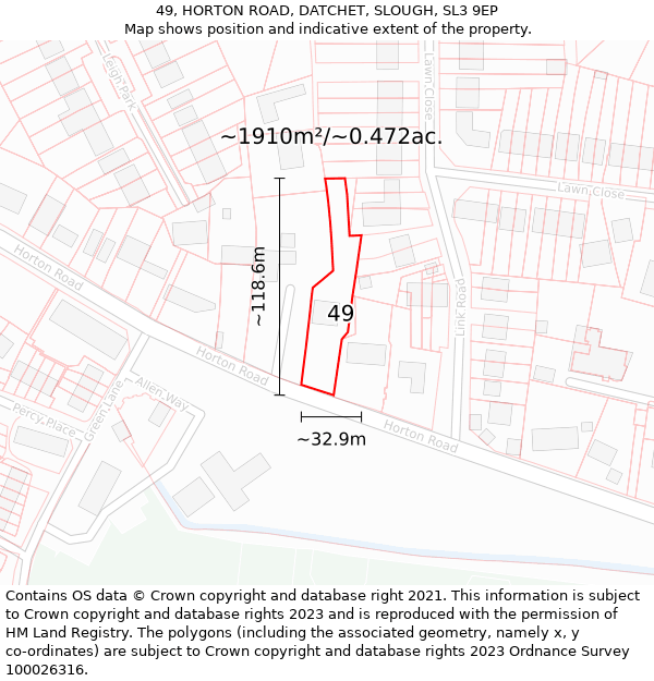 49, HORTON ROAD, DATCHET, SLOUGH, SL3 9EP: Plot and title map