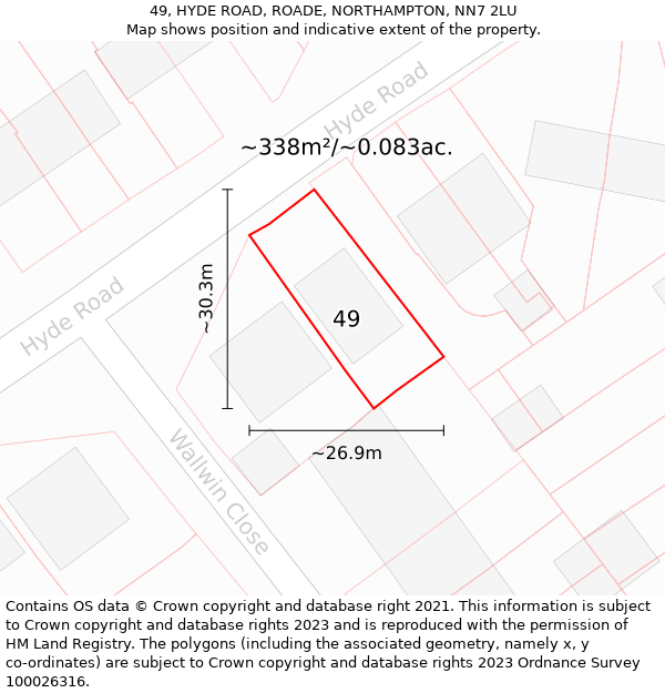 49, HYDE ROAD, ROADE, NORTHAMPTON, NN7 2LU: Plot and title map